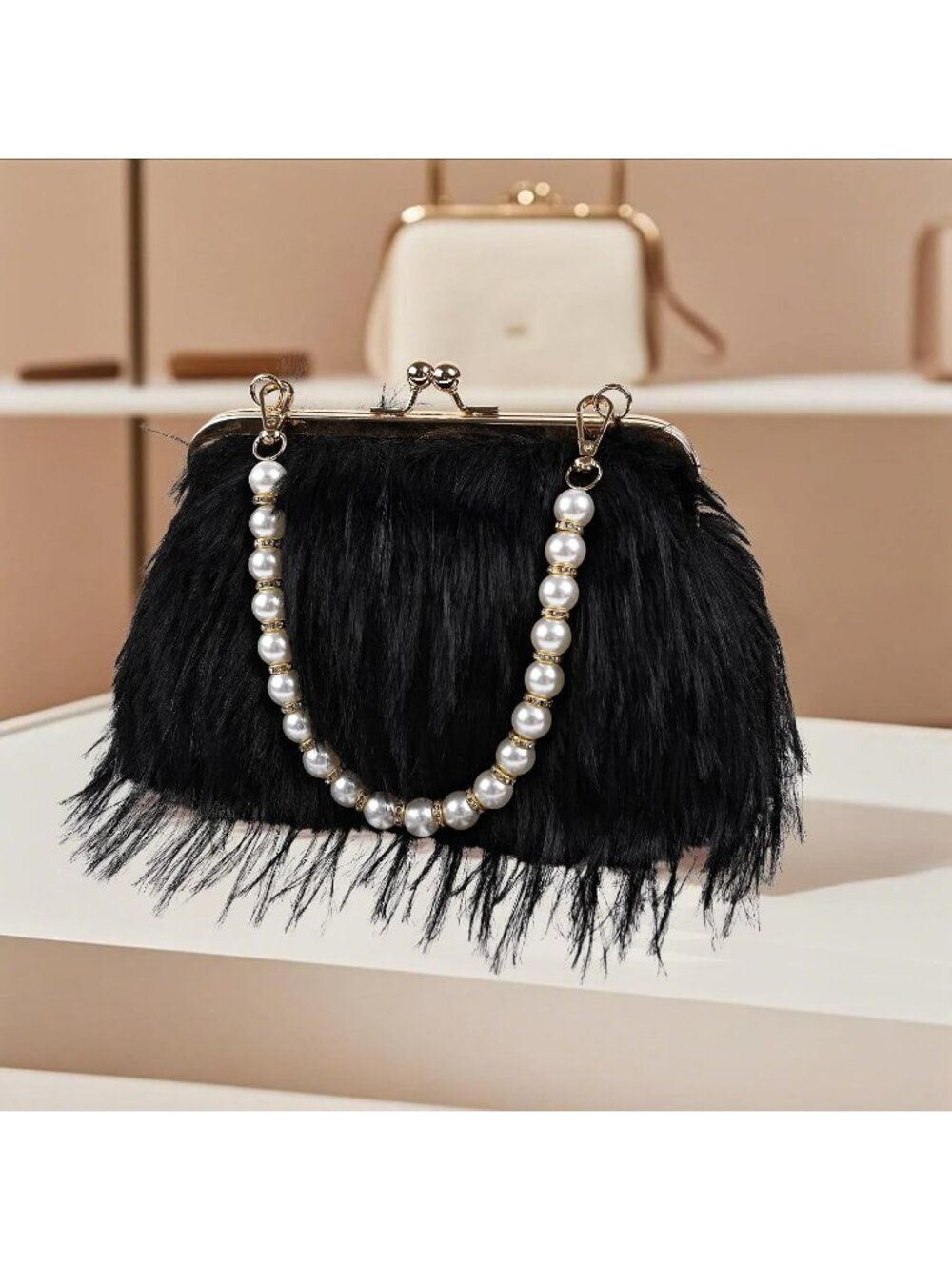 Women's Black Clutch Purses Fluffy Feather Banquet Evening Crossbody Bag - Picture 3 of 6
